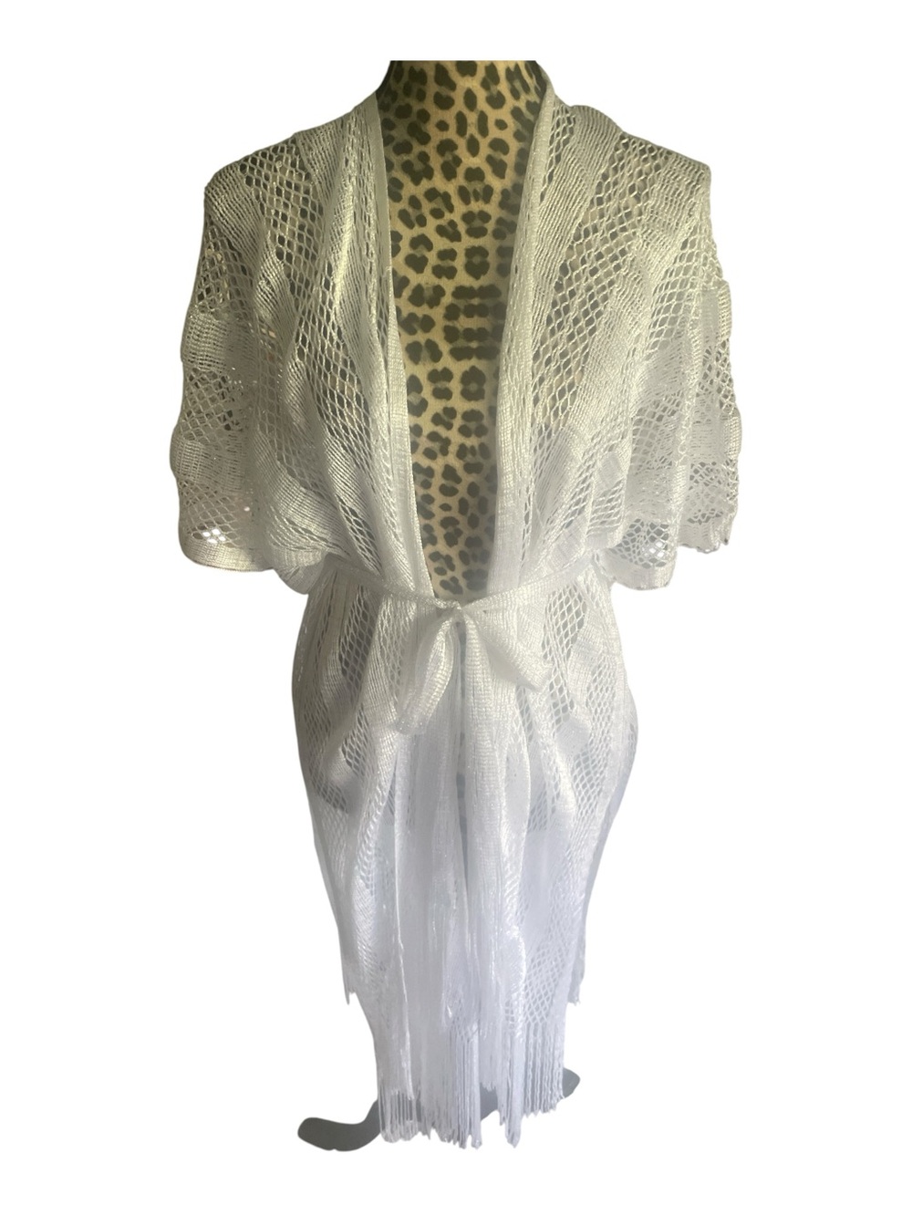 Vince Camuto White Crochet Fringe Swim Coverup